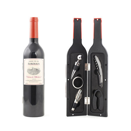 Botella con accesorios para vino 5 Pzas